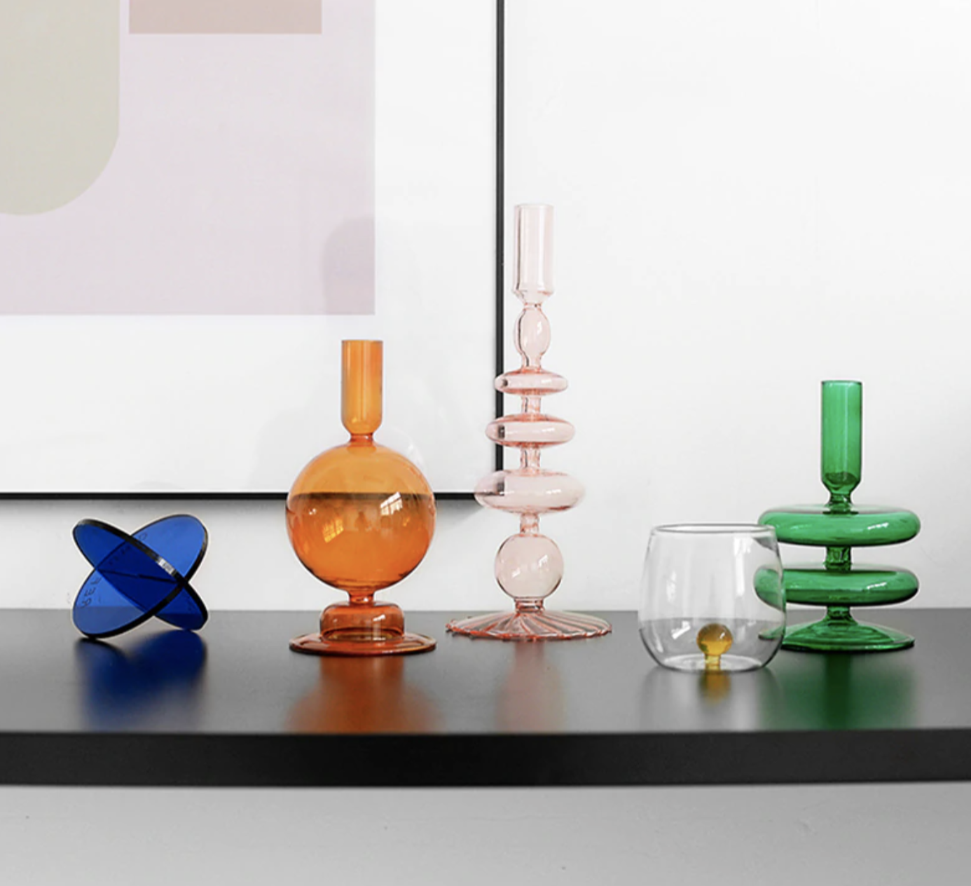 Bougeoirs en Verre Trampoline – Design Géométrique Coloré