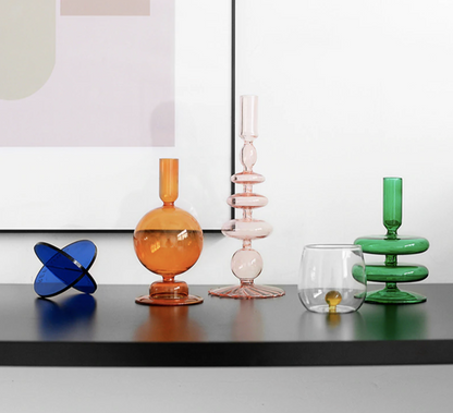 Bougeoirs en Verre Trampoline – Design Géométrique Coloré