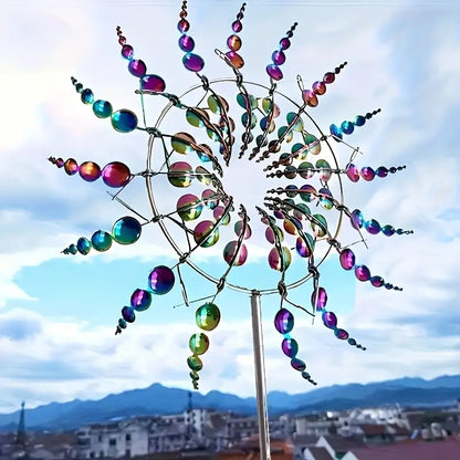 Girouette de Jardin Rotative Multicolore – Sculpture extérieure cinétique en métal