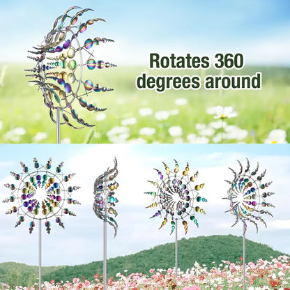 Girouette de Jardin Rotative Multicolore – Sculpture extérieure cinétique en métal