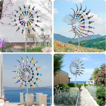 Girouette de Jardin Rotative Multicolore – Sculpture extérieure cinétique en métal