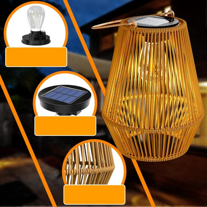 Lanterne Solaire Jardin en Roseau, LED Étanche