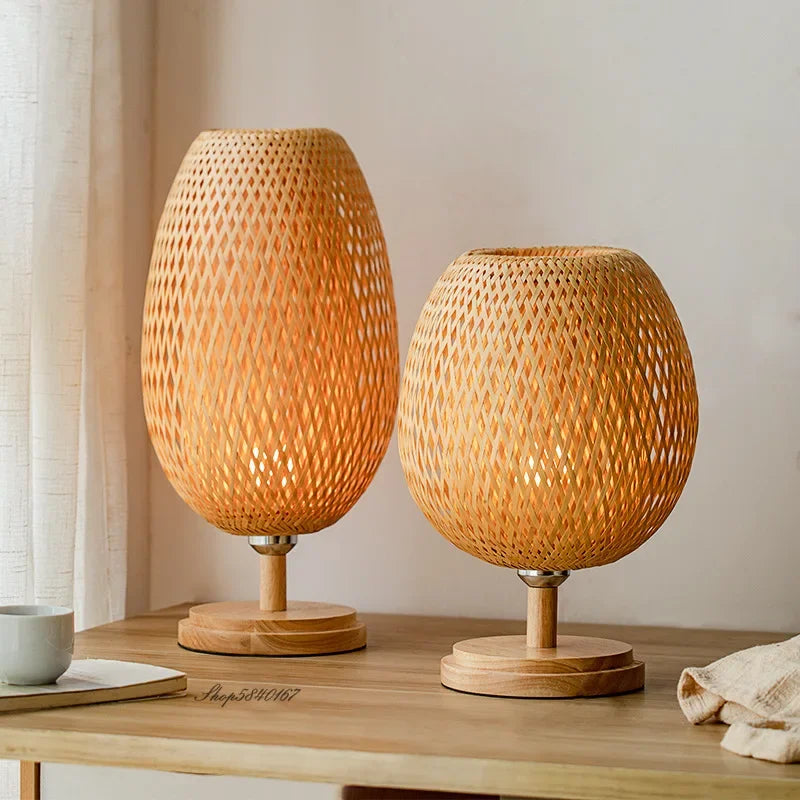 AntiqueBamboo – Lampe de Table Vintage en Bambou