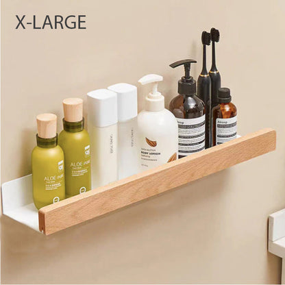 Étagère Murale Salle de Bain, Aluminium et Bois Massif