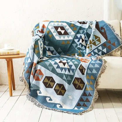 Plaid La Bohème Jacquard, Coton & Polyester, Franges Colorées