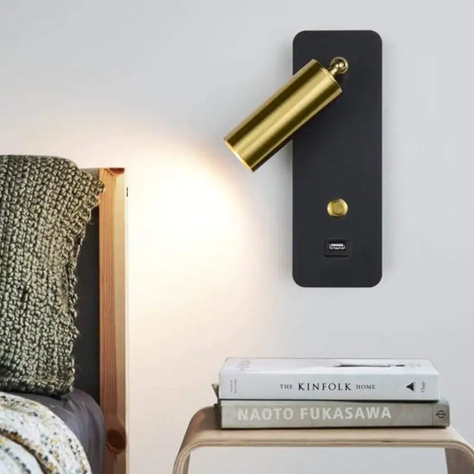 Applique Murale LED Noire et Dorée avec Port USB