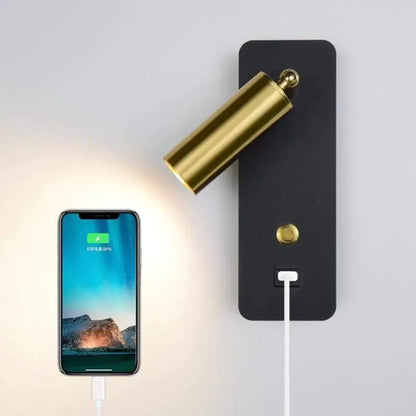 Applique Murale LED Noire et Dorée avec Port USB