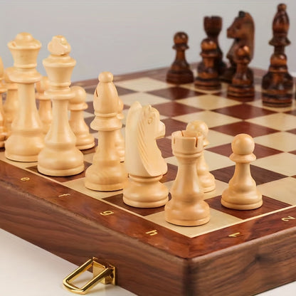 Échiquier en Bois Massif, Pièces Sculptées, Coffret