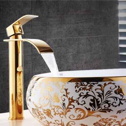 Robinet Cascade en Laiton Doré pour Vasque Salle de Bain