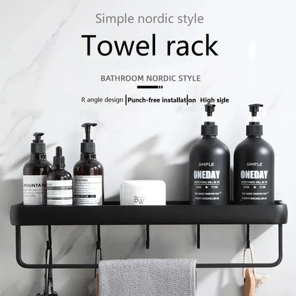 Étagère Murale Salle de Bain Noire Sans Perçage 3 Niveaux