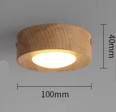 Plafonnier LED Bois Noyer, Spot Réglable, Ø100mm