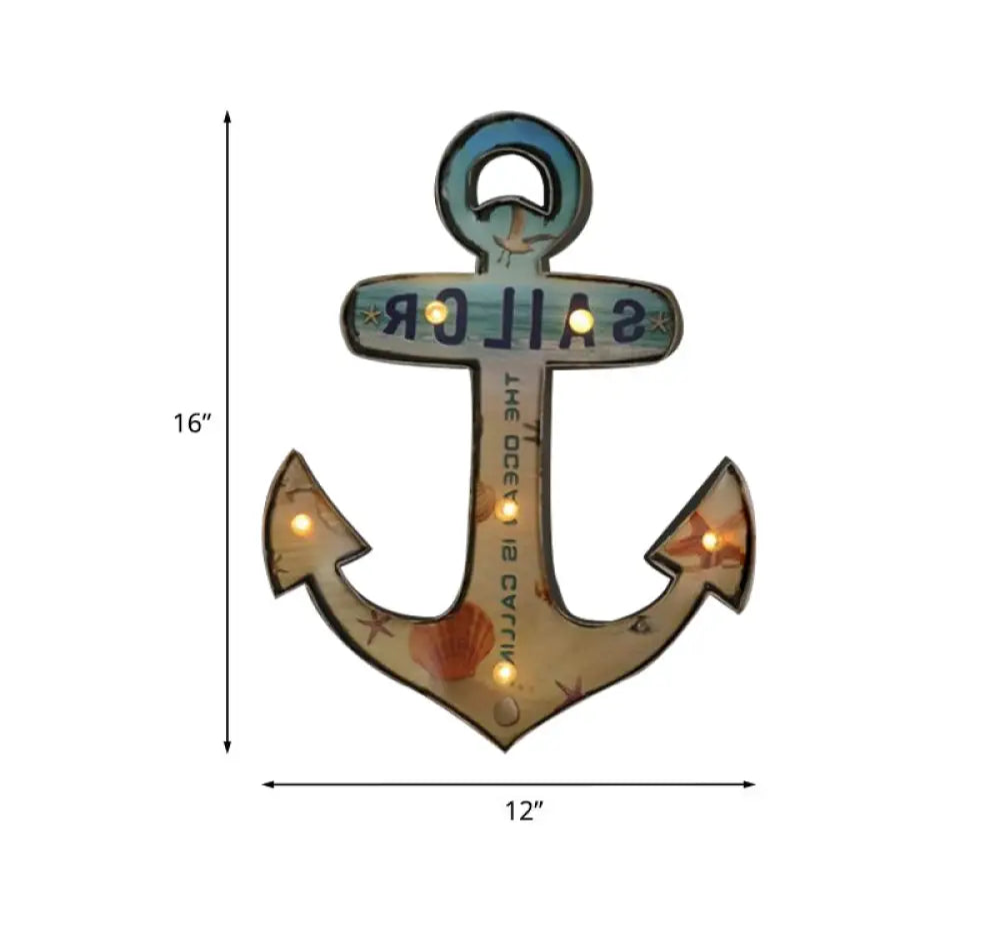 Applique LED Murale Métal, Motif Bière/Voiture/Ancre