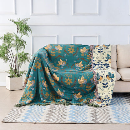 Couverture Scandinave Réversible aux Oiseaux | 100% Coton