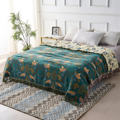Couverture Scandinave Réversible aux Oiseaux | 100% Coton