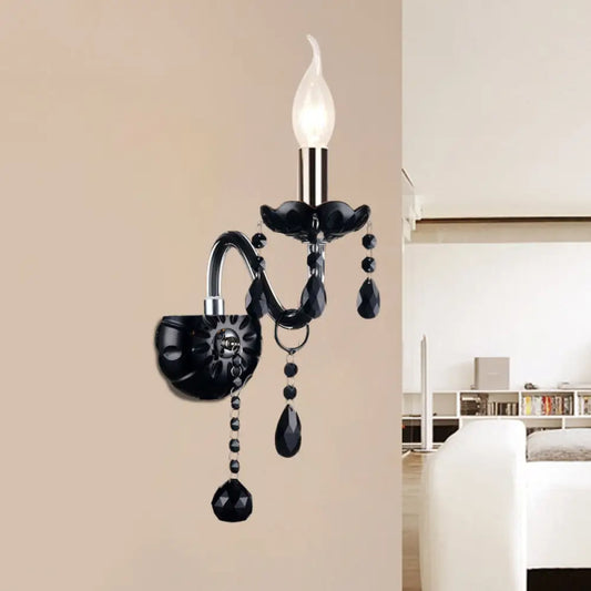 Applique Murale Noire Cristal, Style Bougie Élégant