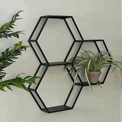 Étagère Murale Hexagonale en Métal Noir