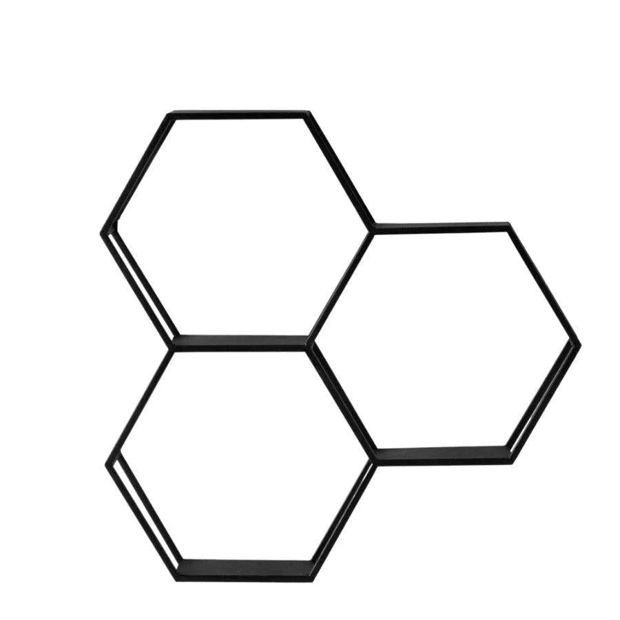 Étagère Murale Hexagonale en Métal Noir