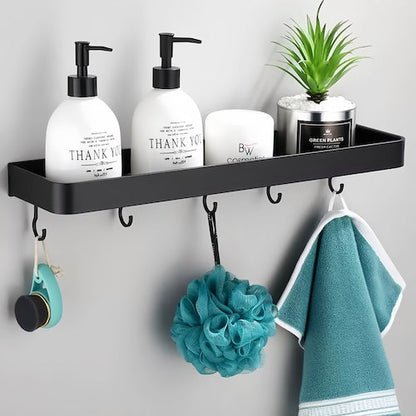 Étagère Murale Salle de Bain Noire Sans Perçage 3 Niveaux