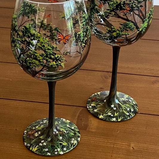 Verre à Vin Peint à la Main, Thème Quatre Saisons
