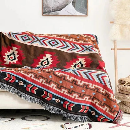 Plaid La Bohème Jacquard, Coton & Polyester, Franges Colorées