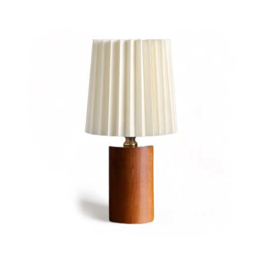 Lampe de Table Bois et Abat-Jour Plissé