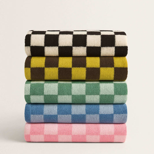 Serviettes de Bain à Carreaux, Douces et Absorbantes