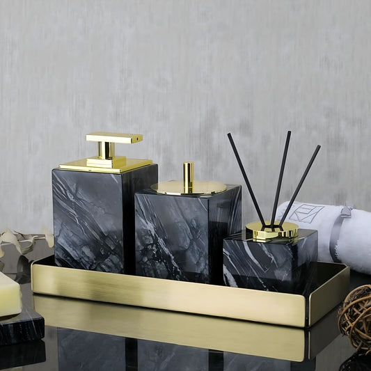 Collection d'Accessoires de Salle de Bain en Marbre Noir Naturel – Élégance Intemporelle et Fonctionnalité Réunie