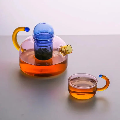 PrismBrew | Bouilloire Élégante et Tasses Translucides - Couleurs Contrastées pour un Infusion Stylée