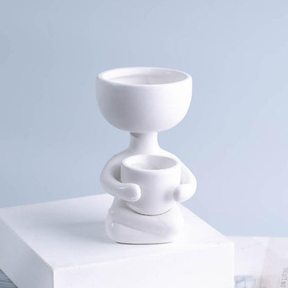 Cache-pot Céramique – Petit Personnage Assis pour Plantes Succulentes