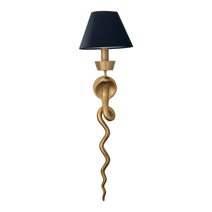 Applique Murale Serpent Doré Antique avec Abat-Jour Noir