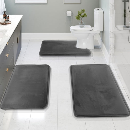Tapis de Bain Mémoire Velours, Antidérapant 3 Pièces
