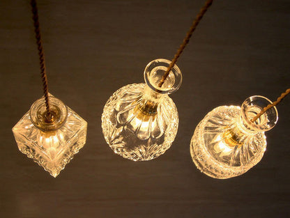 Suspension Art Déco en Verre Taillé et Laiton