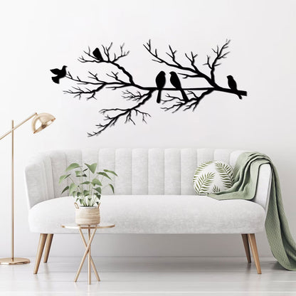 Décoration Murale Métal Oiseaux sur Branche, Noir, 80x34,6cm