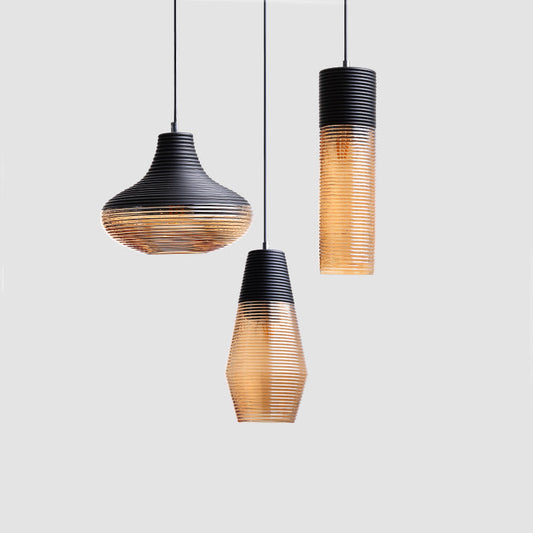 Suspension Renord, Verre Soufflé, Style Scandinave, Noir & Ambre