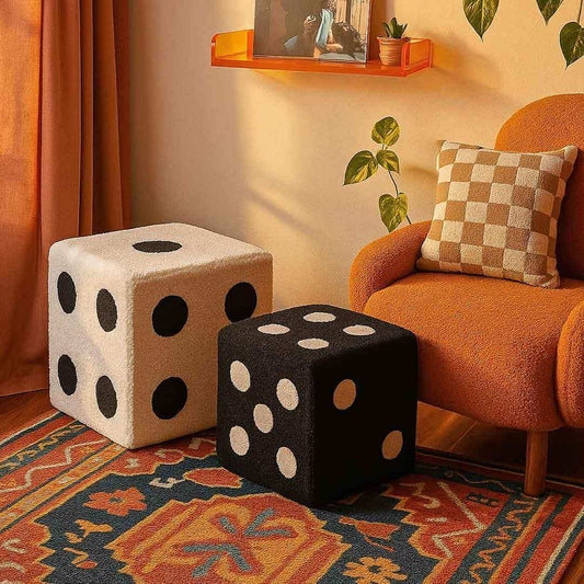 Pouf Dé en Acrylique, Noir ou Blanc, 2 Tailles au Choix