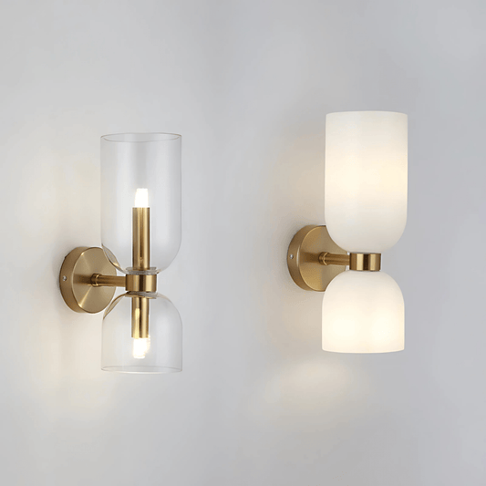 Applique Murale Double, Verre et Laiton, E14 3000K
