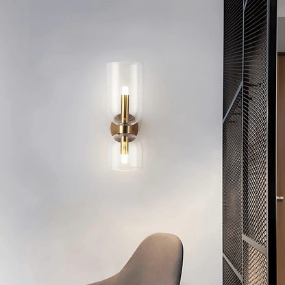 Applique Murale Double, Verre et Laiton, E14 3000K