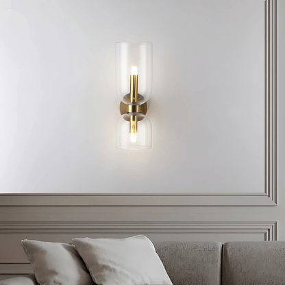 Applique Murale Double, Verre et Laiton, E14 3000K