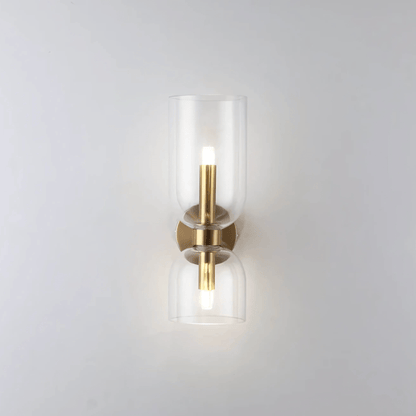 Applique Murale Double, Verre et Laiton, E14 3000K