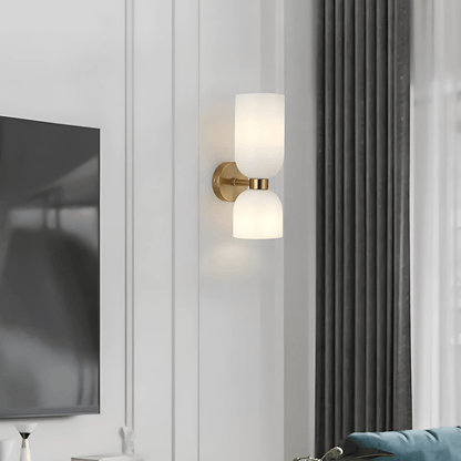 Applique Murale Double, Verre et Laiton, E14 3000K