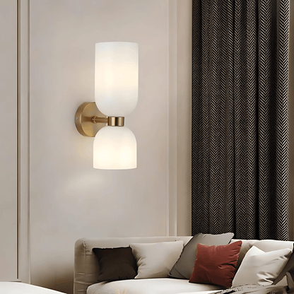 Applique Murale Double, Verre et Laiton, E14 3000K