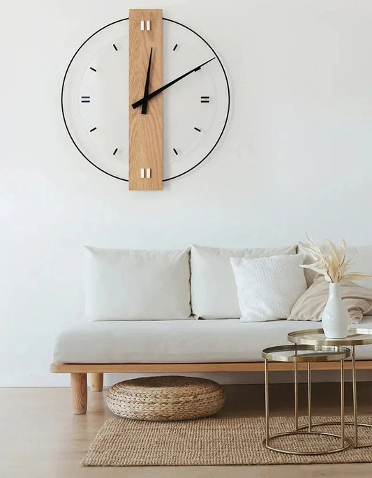 Horloge Murale Silencieuse Bois Chêne Minimaliste