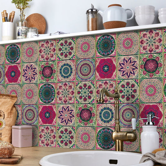 24 Pièces de Carreaux de Mandala Européens – Élégance et Culture pour Votre Intérieur