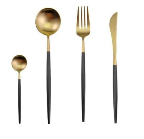 Luxueux ensemble de couverts 24 pièces en acier inoxydable or-argent - Elégance et raffinement