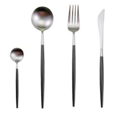 Luxueux ensemble de couverts 24 pièces en acier inoxydable or-argent - Elégance et raffinement