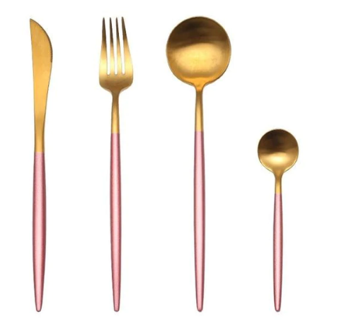 Luxueux ensemble de couverts 24 pièces en acier inoxydable or-argent - Elégance et raffinement