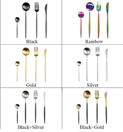Luxueux ensemble de couverts 24 pièces en acier inoxydable or-argent - Elégance et raffinement