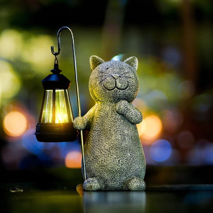 Statue Chat Solaire Lumineux pour Jardin – Décoration Étanche avec Capteur Crépusculaire