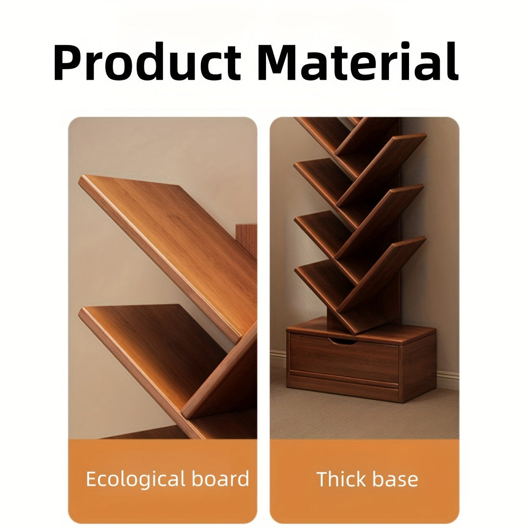 Étagère ArboVerte - Bibliothèque Verticale en Bois avec Étagères Inclinées, Design Autoportant