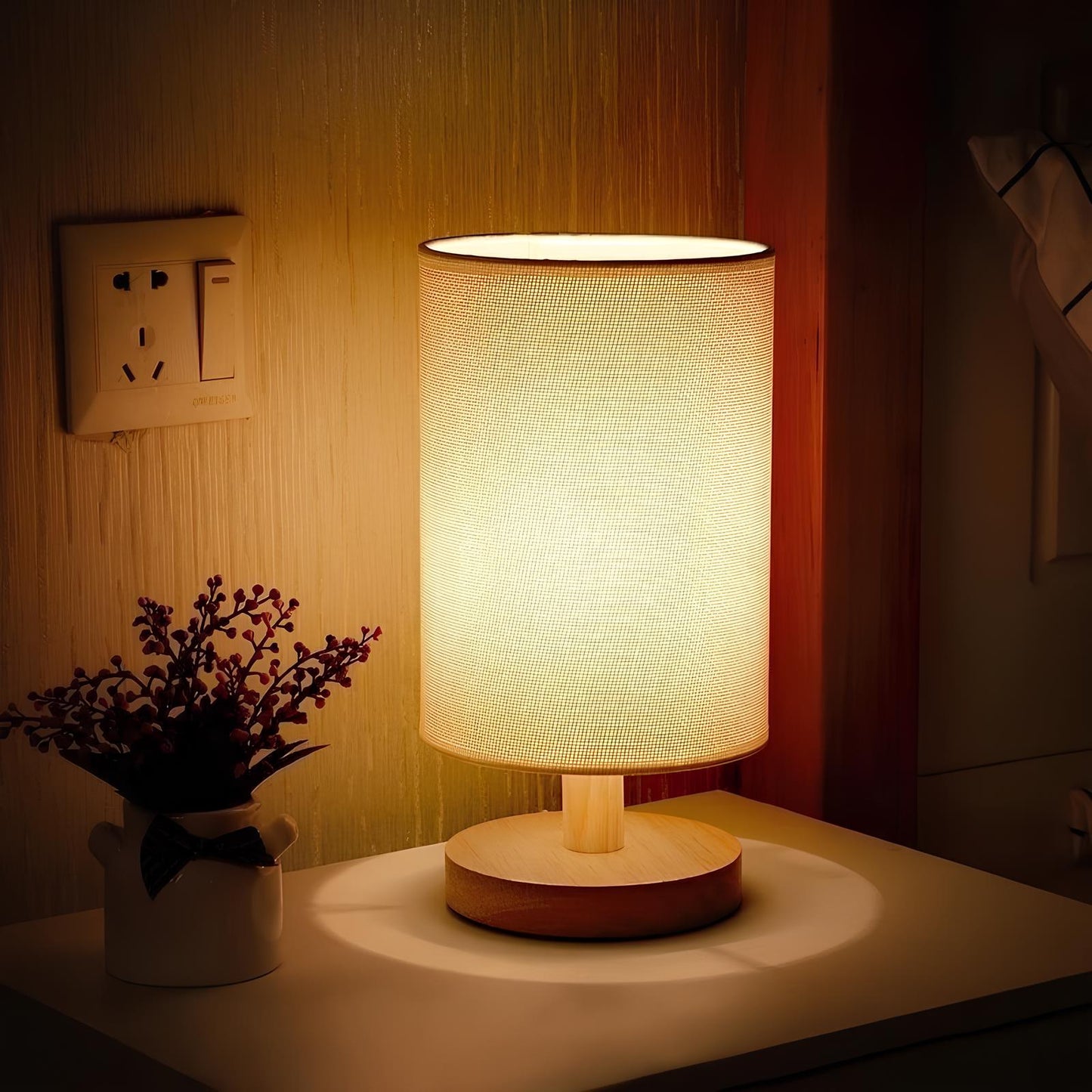 Organic Glow Lamp – Lampe en Bois Naturel & Tissu – Alimentation USB